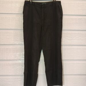 Lauren Ralph Lauren Women Pants 14P Black 100% Linen Dress Pockets Career Office